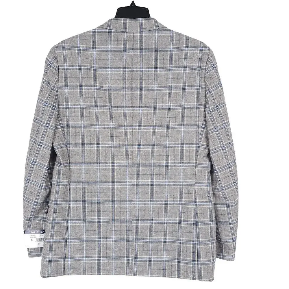 Nautica Mens Modern Fit Sport Coat Blazer 40R Grey Blue Plaid Stretch NWT